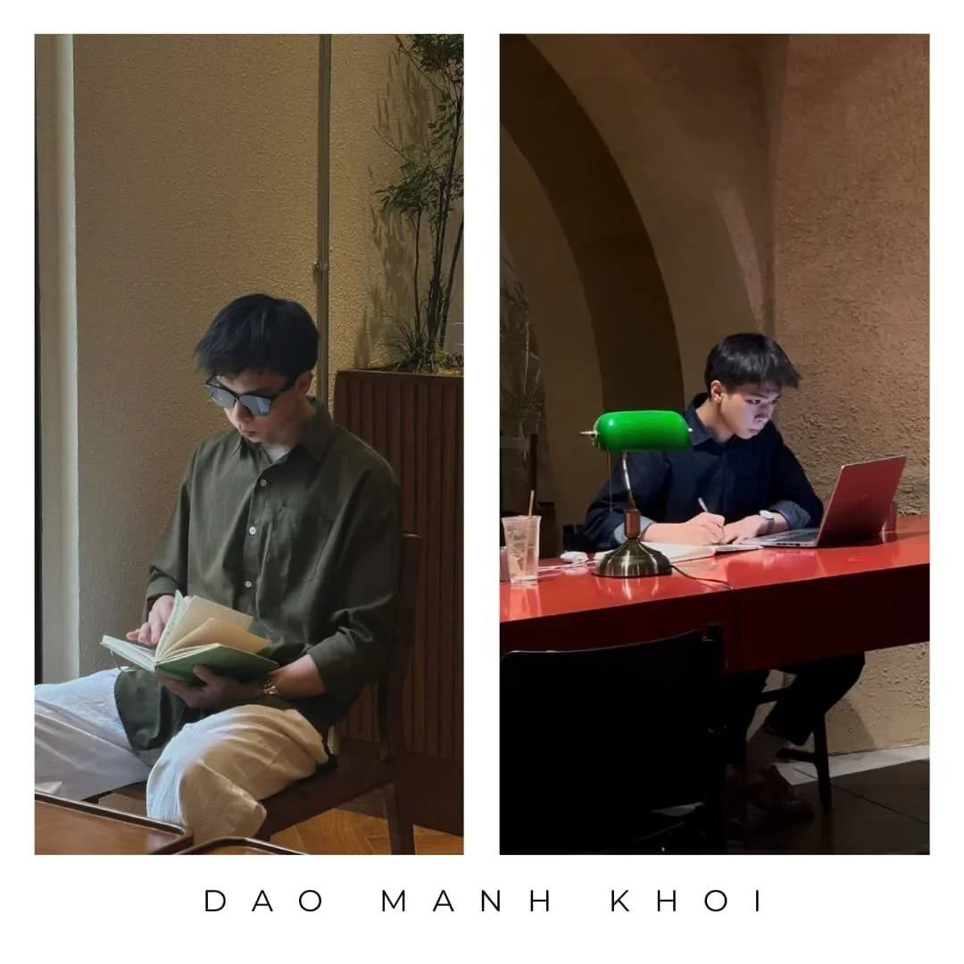 Instagram ảnh ghép đơn giản điêu khắc màu trắng và màu xanh dương